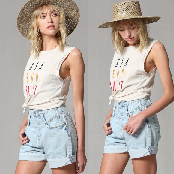 Sea Sun Salt Embroidered Graphic Tee | Cotton Tank - Picture 4 of 7